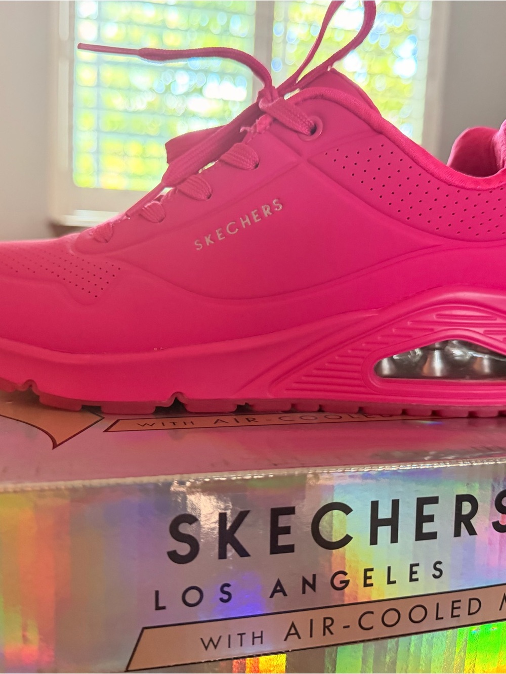 Skechers Women's Neon Pink Lace-Up Air-Cooled Sneaker